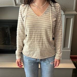Michael Stars grey and off-white striped pullover sweater with hood. Size 1